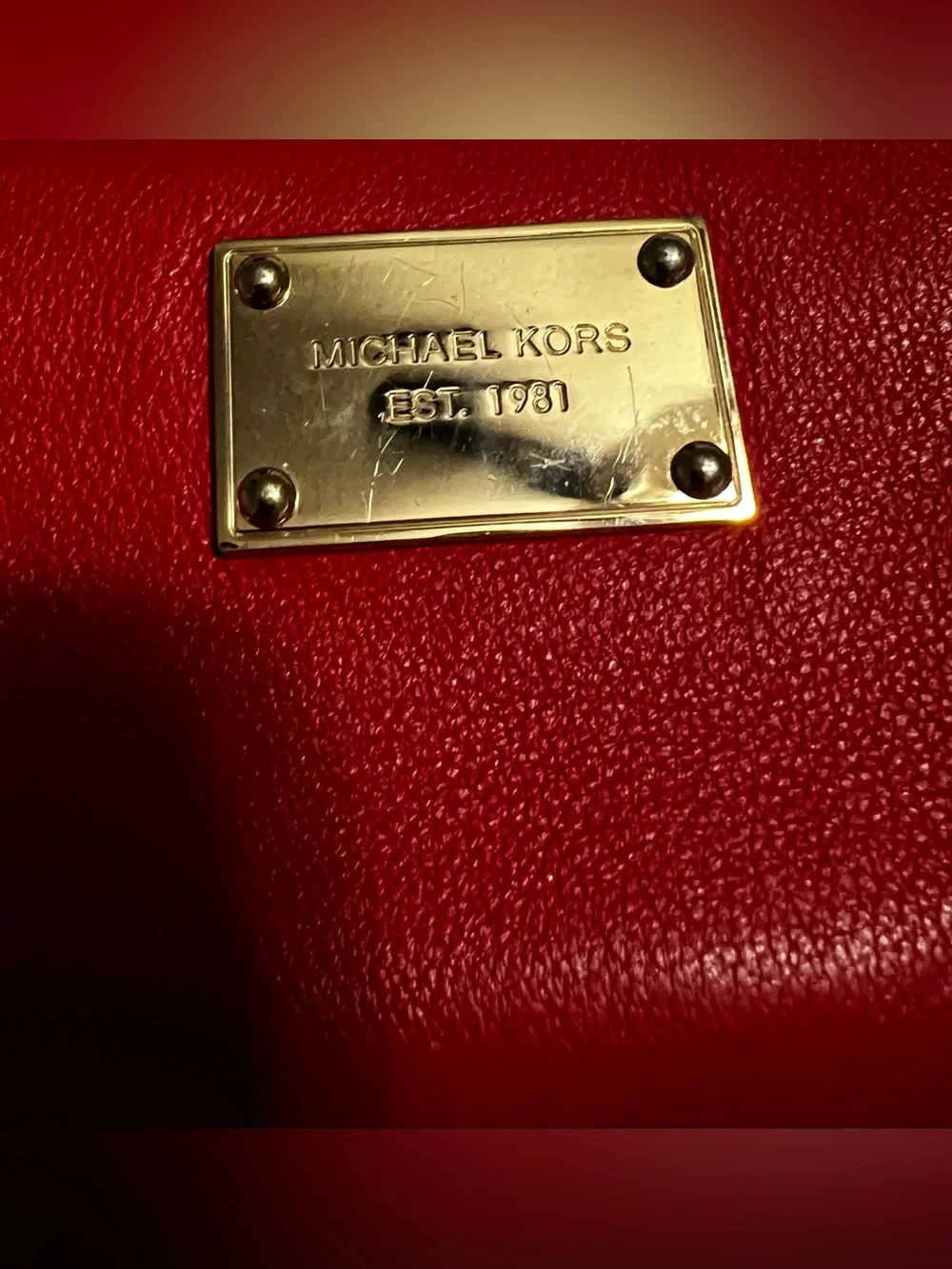 Michael Kors red Pebbled Leather Zip Around Wallet Gold Plate SEE PICS-